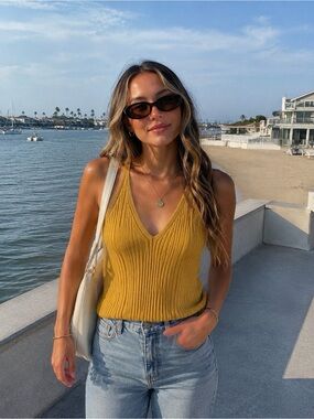 Anthropologie Mustard Yellow Ribbed Sweater Tank Top Size S